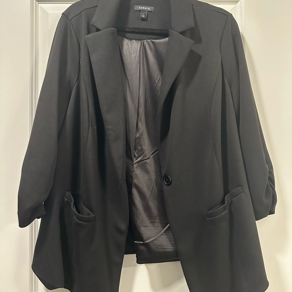 Torrid Black Blazer with 3/4 Sleeves and Relaxed Fit